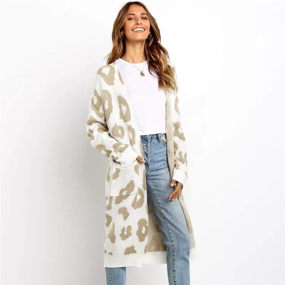 Leopard Print Open front Cardigan w/ Pockets